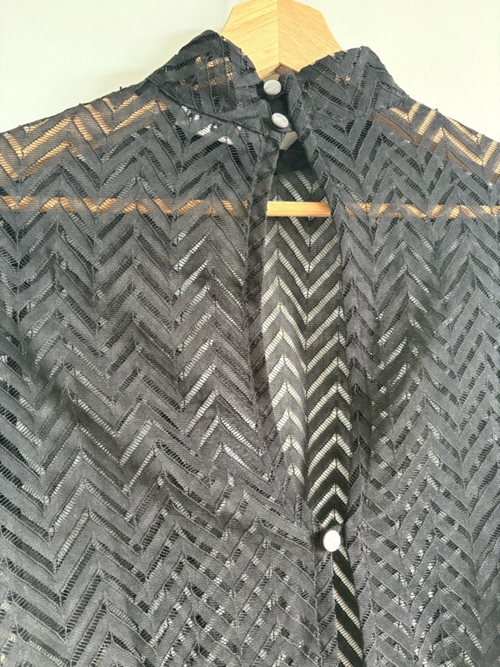 KOTN Black Sheer Chevron Long-Sleeve Top - Picture 7 of 8